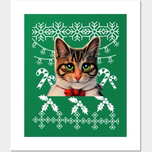 Ugly Christmas sweater with a kitty cat Posters and Art